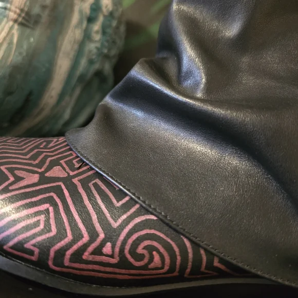 HANDCRAFTED Upcycled Faux Leather Black Boots HANDPAINTED Kitten Heel Ankle Shoe - Picture 15 of 17